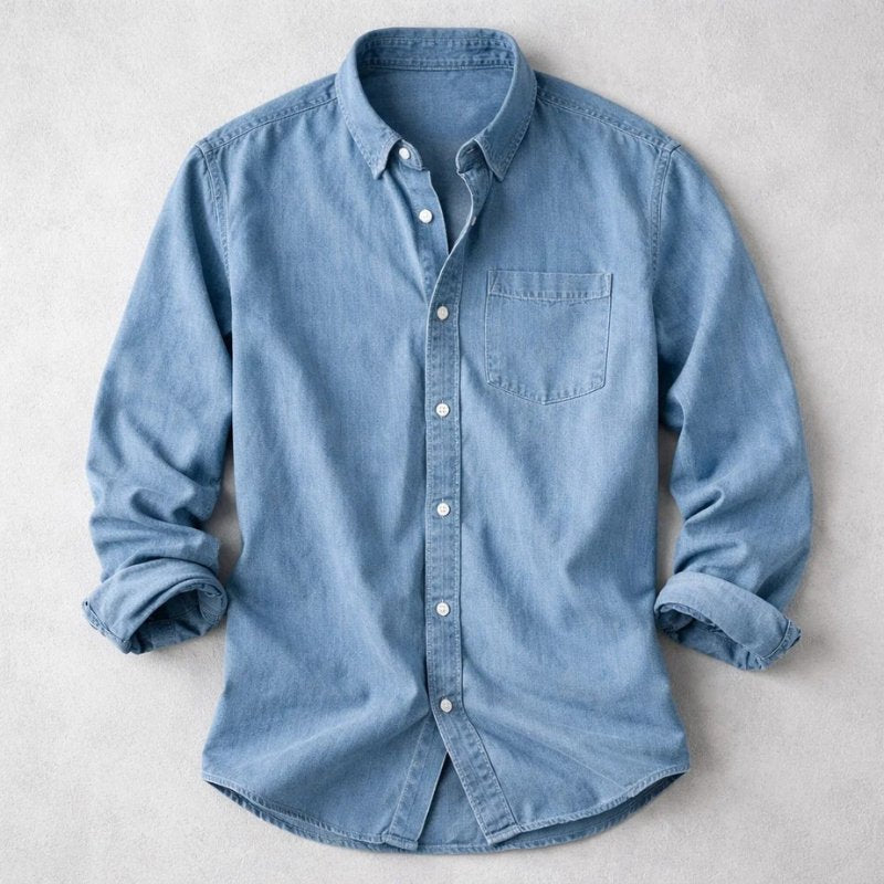 Men's Vintage Cotton Chambray Shirt Top Front