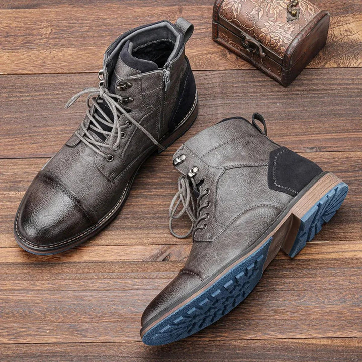 Men's Vintage Leather Ankle Boots | Cap Toe Classic Angle
