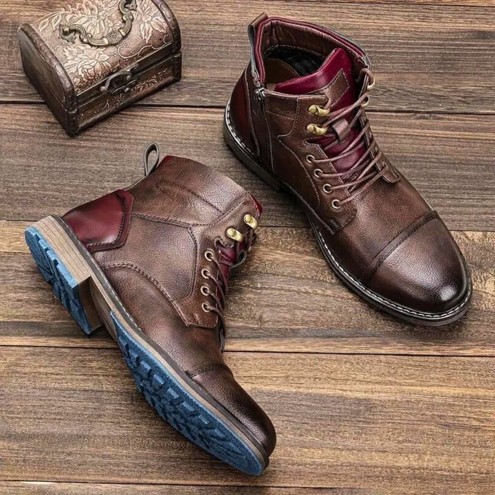 Men's Vintage Leather Ankle Boots | Cap Toe Classic Close Up