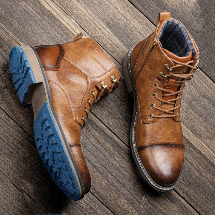 Men's Vintage Leather Ankle Boots | Cap Toe Classic Front