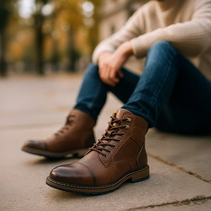 Men's Vintage Leather Ankle Boots | Cap Toe Classic Full