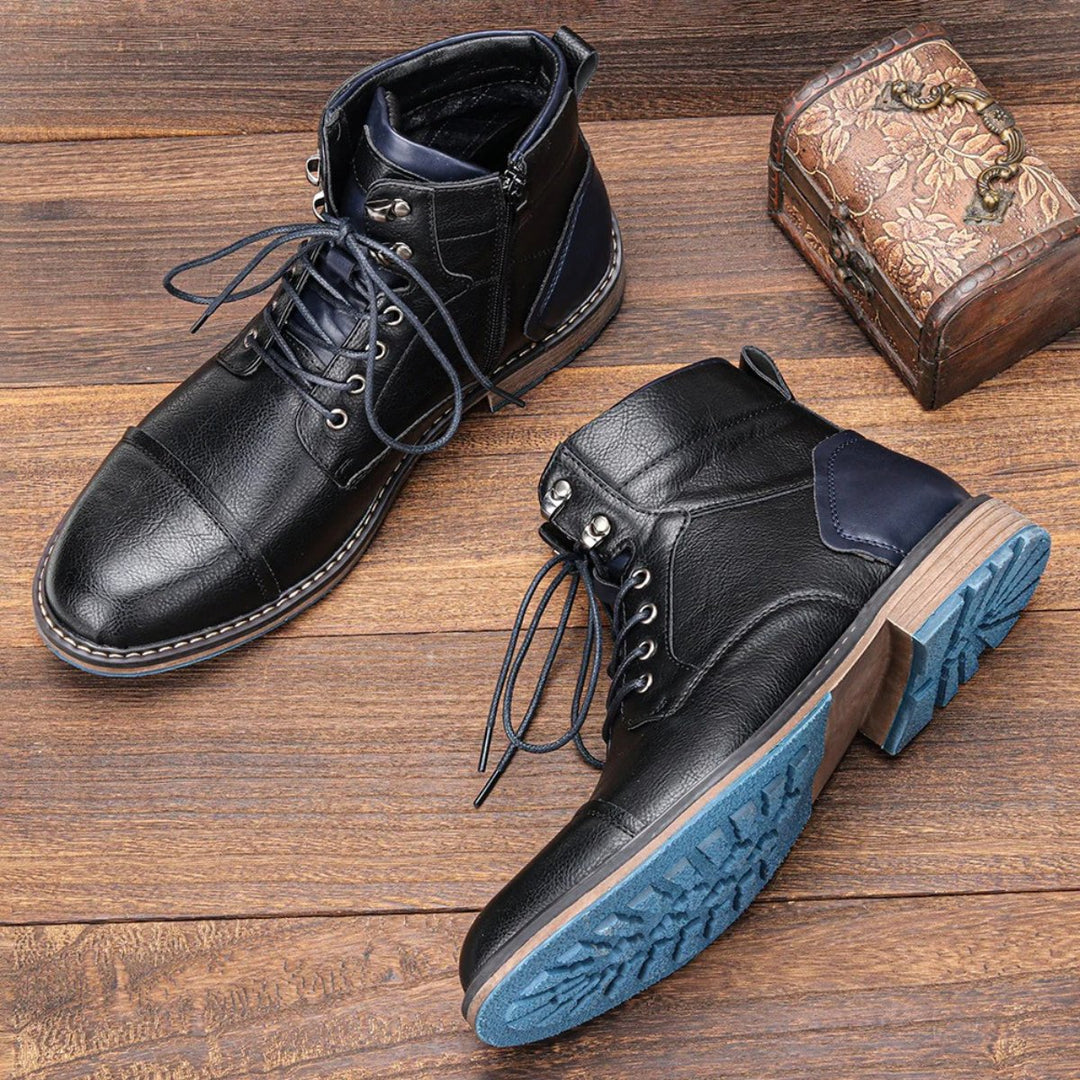 Men's Vintage Leather Ankle Boots | Cap Toe Classic Side
