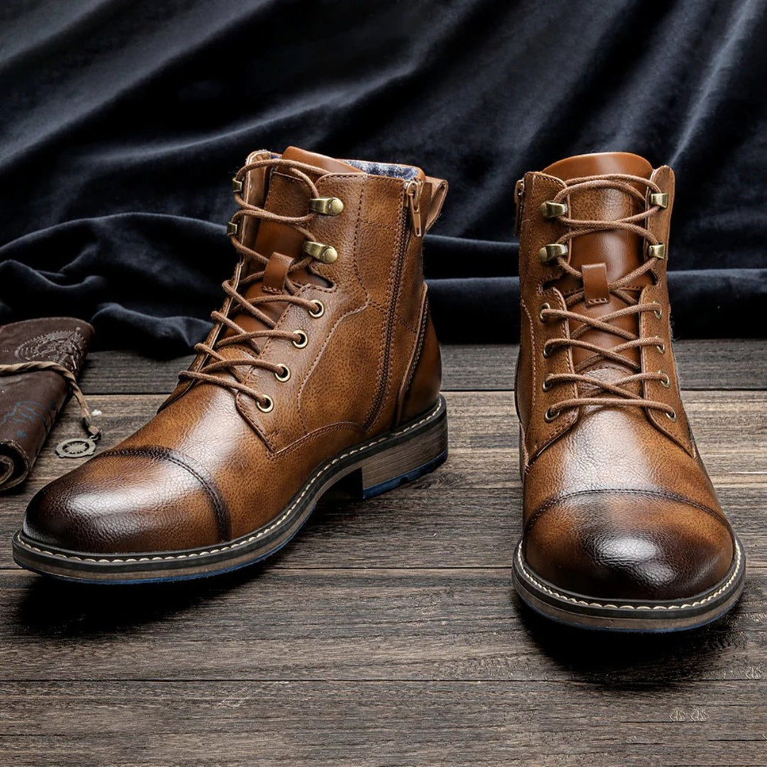 Men's Vintage Leather Ankle Boots | Cap Toe Classic View 14