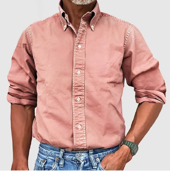 Men's Vintage Wash Cotton Button Down Shirt | Relaxed Fit Angle