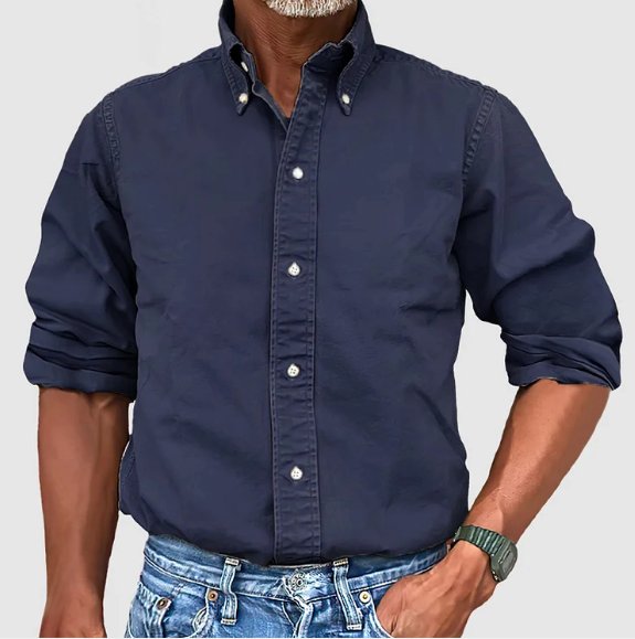 Men's Vintage Wash Cotton Button Down Shirt | Relaxed Fit Close Up