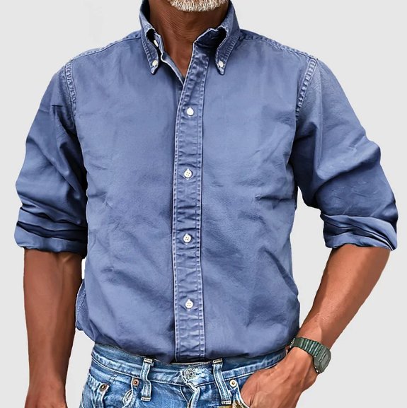 Men's Vintage Wash Cotton Button Down Shirt | Relaxed Fit Side