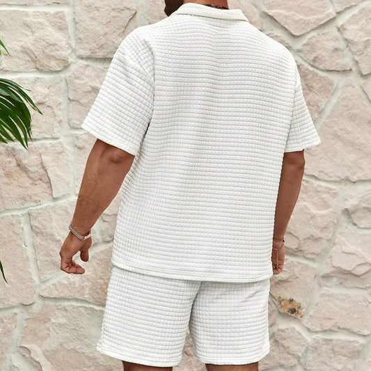 Men's Waffle Knit Half-Zip Polo Set | Shorts Included Front