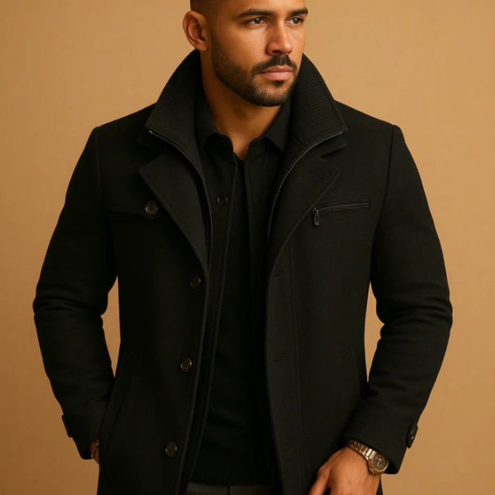 Men's Warm Adjustable Cuff Winter Coat | Bib Collar Detail
