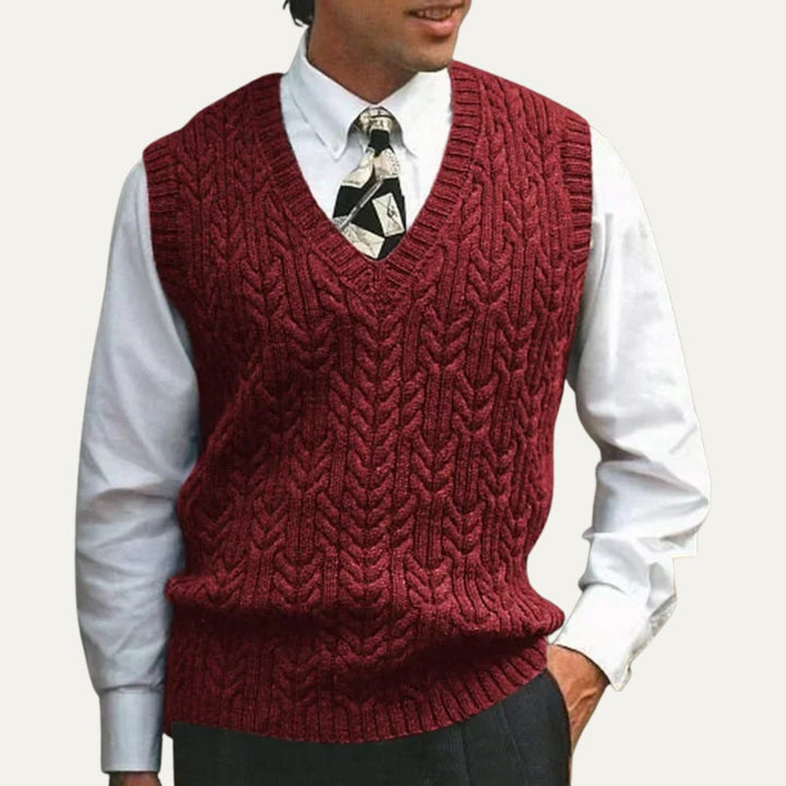 Men's Warm Cable Knitted V Neck Sweater Vest | Layering Back