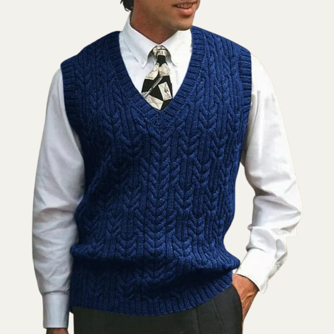 Men's Warm Cable Knitted V Neck Sweater Vest | Layering Side
