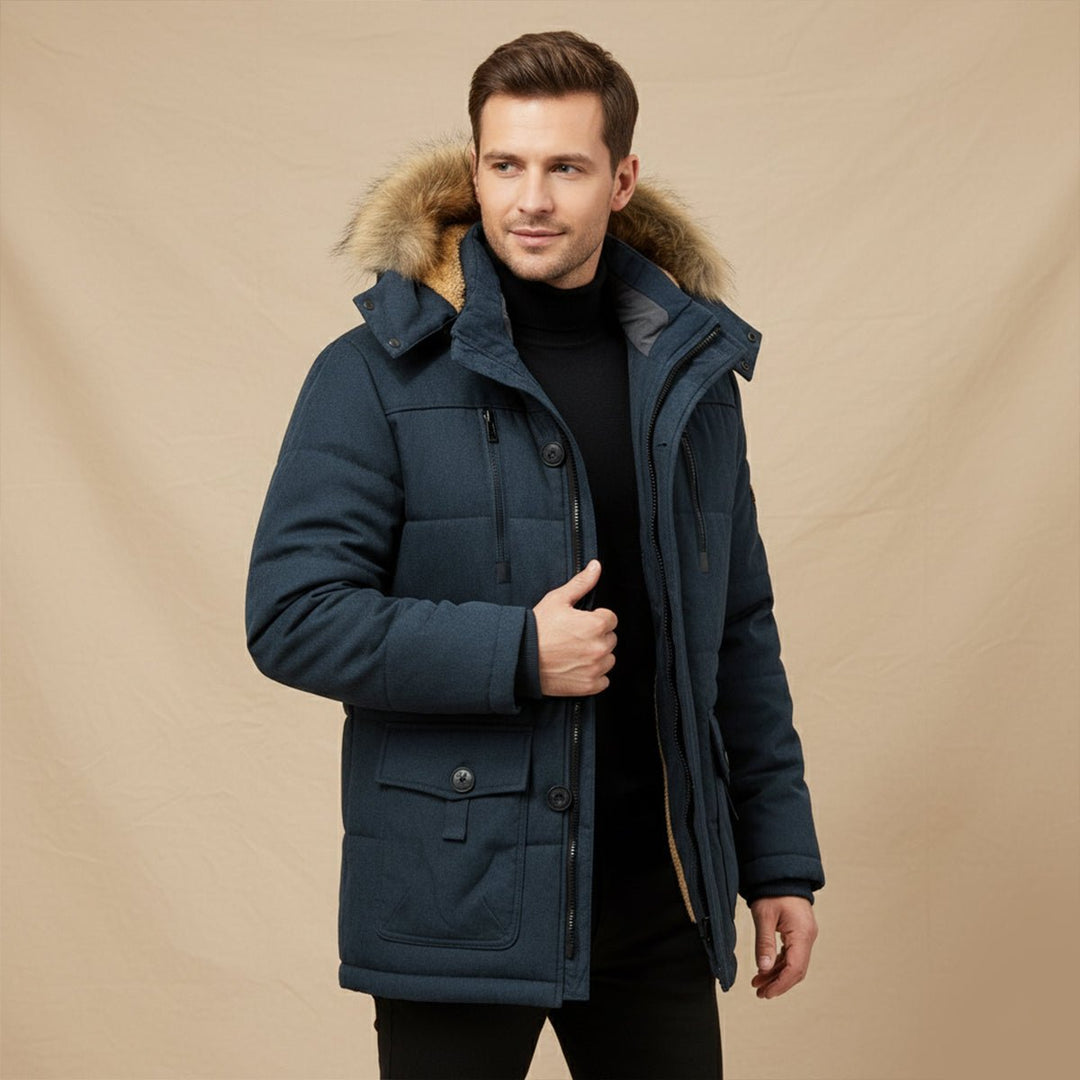 Men's Warm Winter Parka Jacket | Detachable Fur Hood Lined Alternate