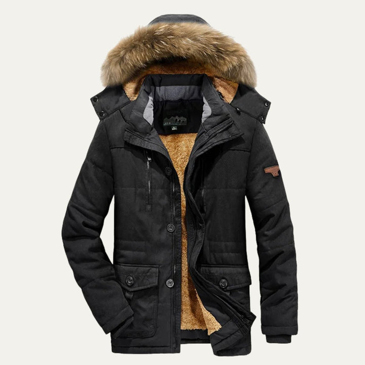 Men's Warm Winter Parka Jacket | Detachable Fur Hood Lined Back