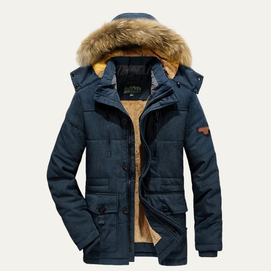 Men's Warm Winter Parka Jacket | Detachable Fur Hood Lined Full