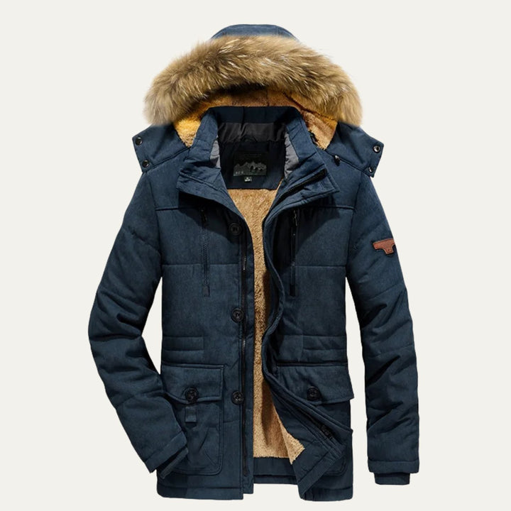 Men's Warm Winter Parka Jacket | Detachable Fur Hood Lined Full