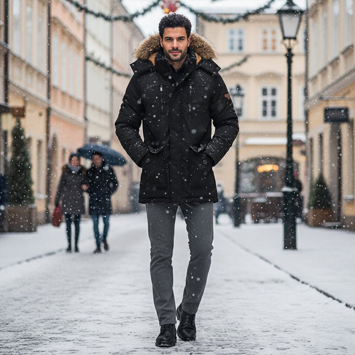 Men's Warm Winter Parka Jacket | Detachable Fur Hood Lined View 11