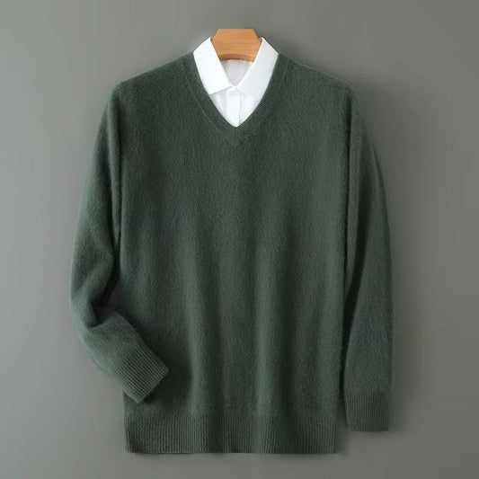 Men's Warm Wool Blend V Neck Knitted Pullover | Loose Fit Hero