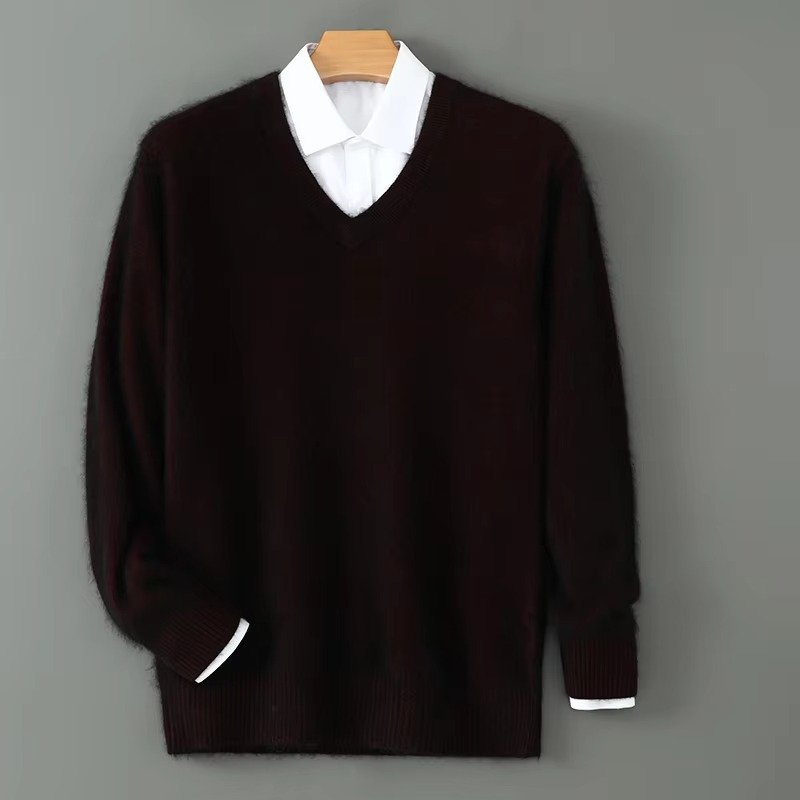 Men's Warm Wool Blend V Neck Knitted Pullover | Loose Fit Lifestyle