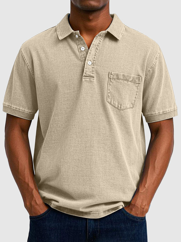 Men's Washed Cotton-Denim Polo Top Lifestyle