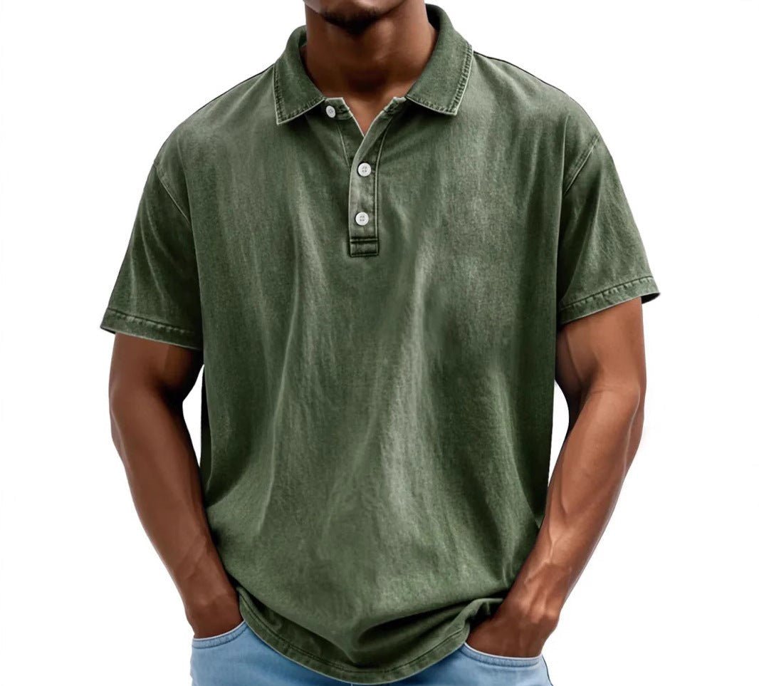 Men's Washed Vintage Style Polo Shirts | Relaxed Casual Close Up