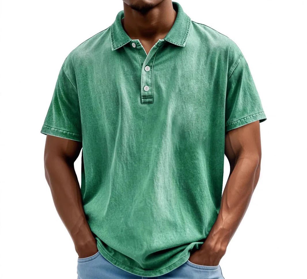 Men's Washed Vintage Style Polo Shirts | Relaxed Casual Full
