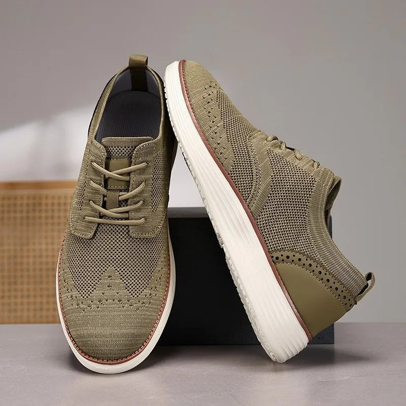 Men's Wingtip Slip-On Sneakers | Mesh Breathable Cushioned Sole Close Up