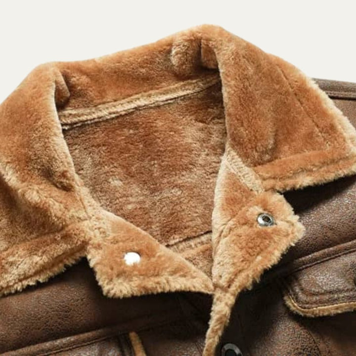 Men's Winter Shearling Biker Leather Jacket | Sherpa Lined Detail