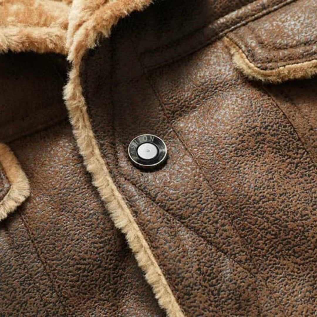 Men's Winter Shearling Biker Leather Jacket | Sherpa Lined Side