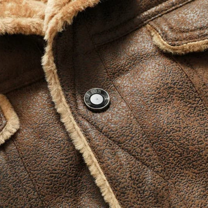 Men's Winter Shearling Biker Leather Jacket | Sherpa Lined Side