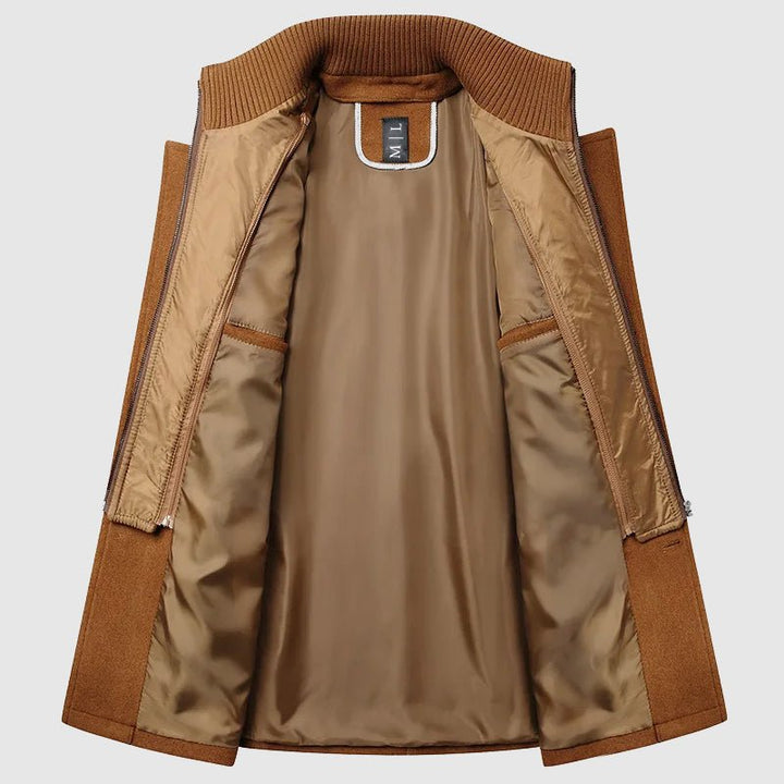 Men's Wool Blend Coat | Layered Collar Trench Side
