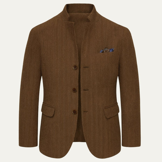 Men's Wool Single Breasted Tweed Blazer Jacket | Stand Collar Hero