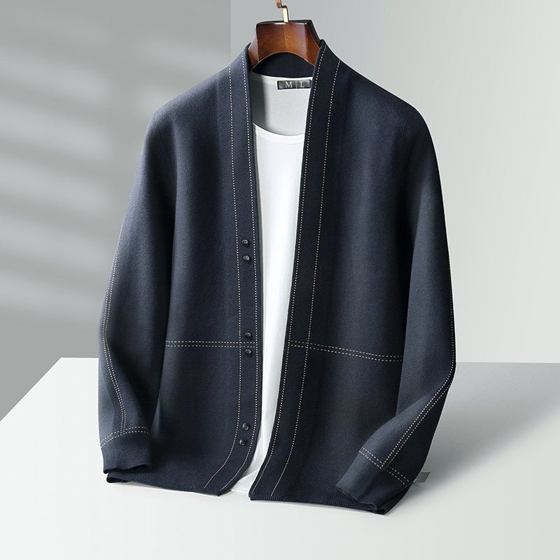 Men's Wool Weaver Cardigan | Contrast Stitch Front