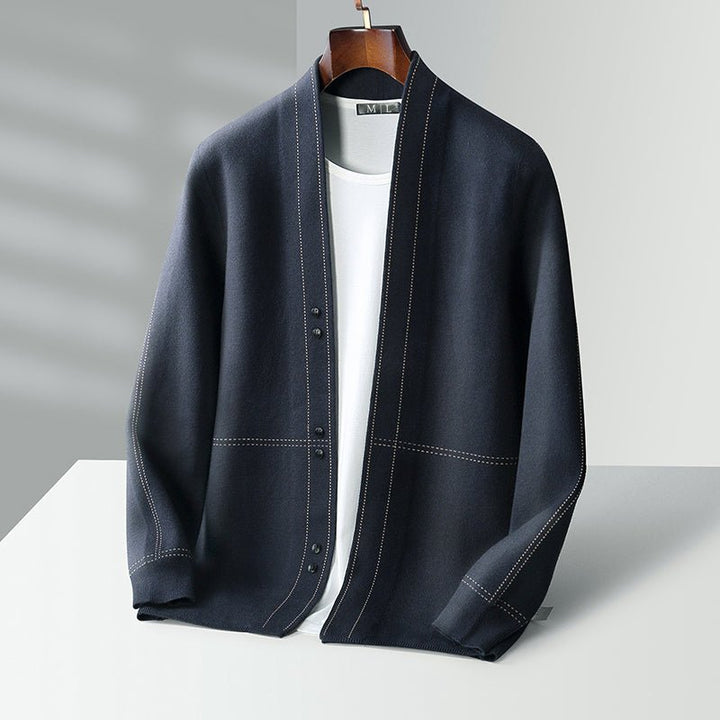 Men's Wool Weaver Cardigan | Contrast Stitch Front