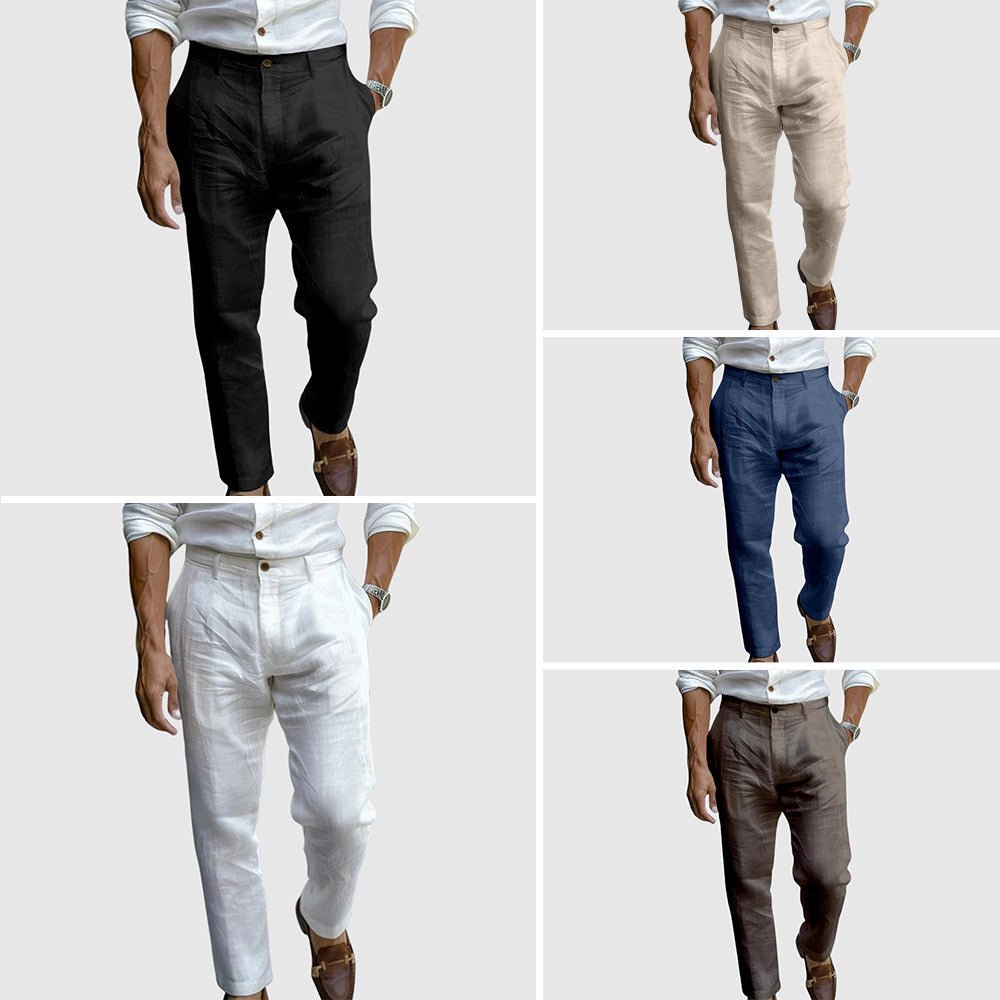 Men's Wrinkled Linen Pants | Straight Cut Close Up