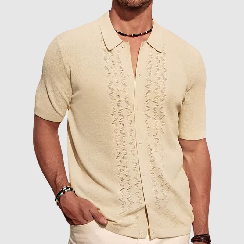 Men's Zigzag Knitted Shirt | Short Sleeve Detail