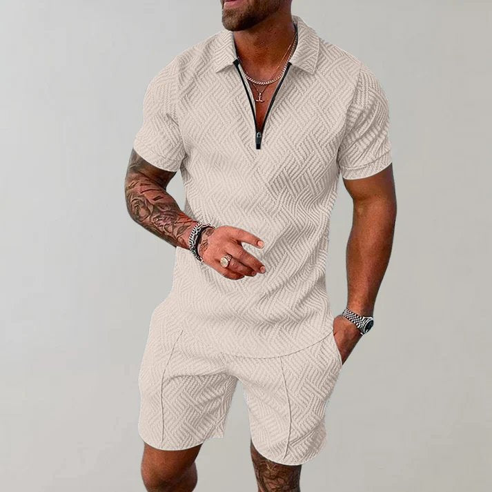 Men's Zip Polo Short Set Two Piece Back