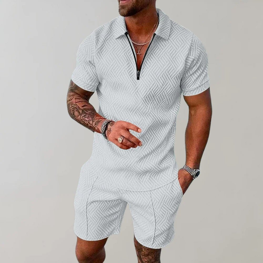 Men's Zip Polo Short Set Two Piece Detail