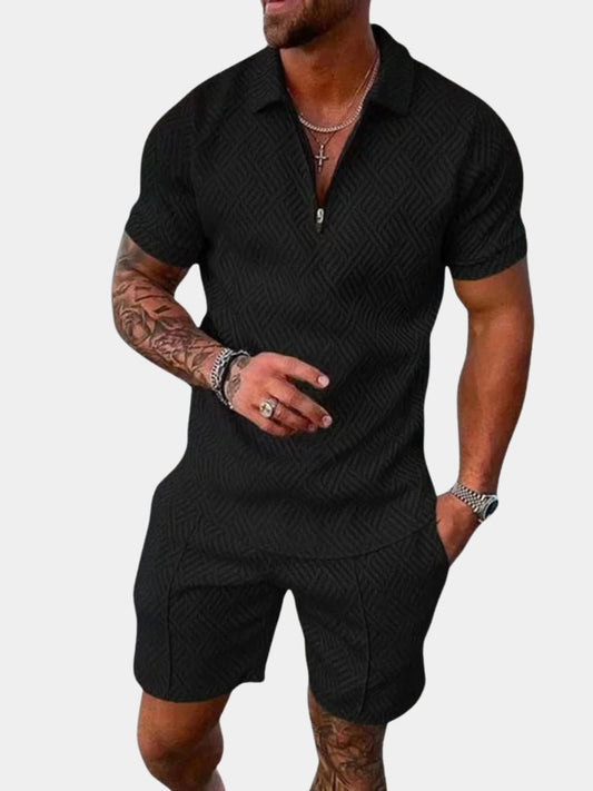 Men's Zip Polo Short Set Two Piece Hero