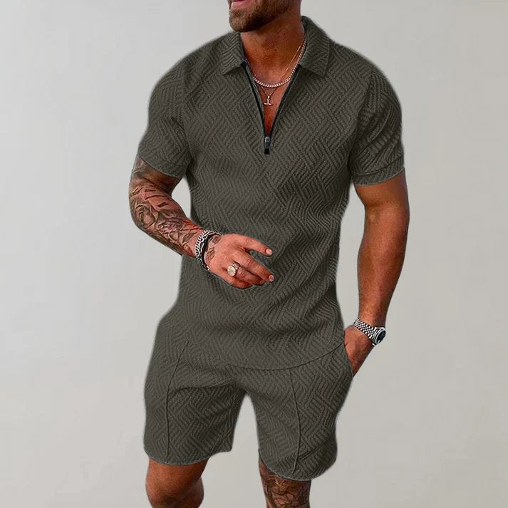 Men's Zip Polo Short Set Two Piece Side