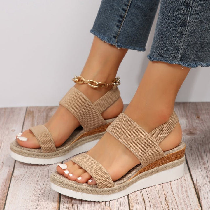 Women's Sandals Platform Open Toe Elastic Strap Slip-On