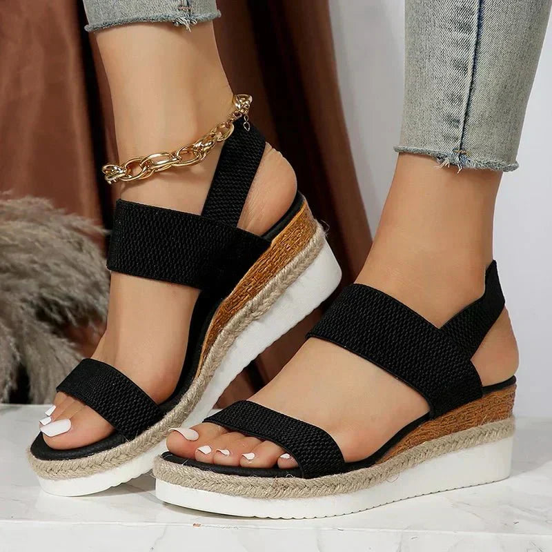 Women's Sandals Platform Open Toe Elastic Strap Slip-On