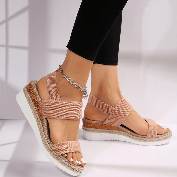 Women's Sandals Platform Open Toe Elastic Strap Slip-On