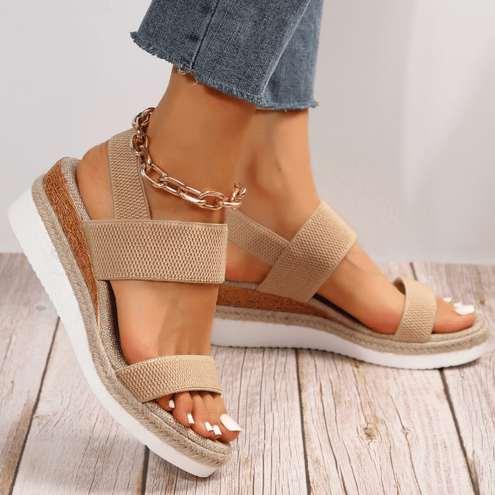 Women's Sandals Platform Open Toe Elastic Strap Slip-On