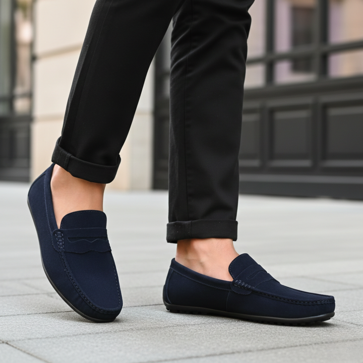 Chaussures de conduite à enfiler pour homme en daim mocassins à boucle