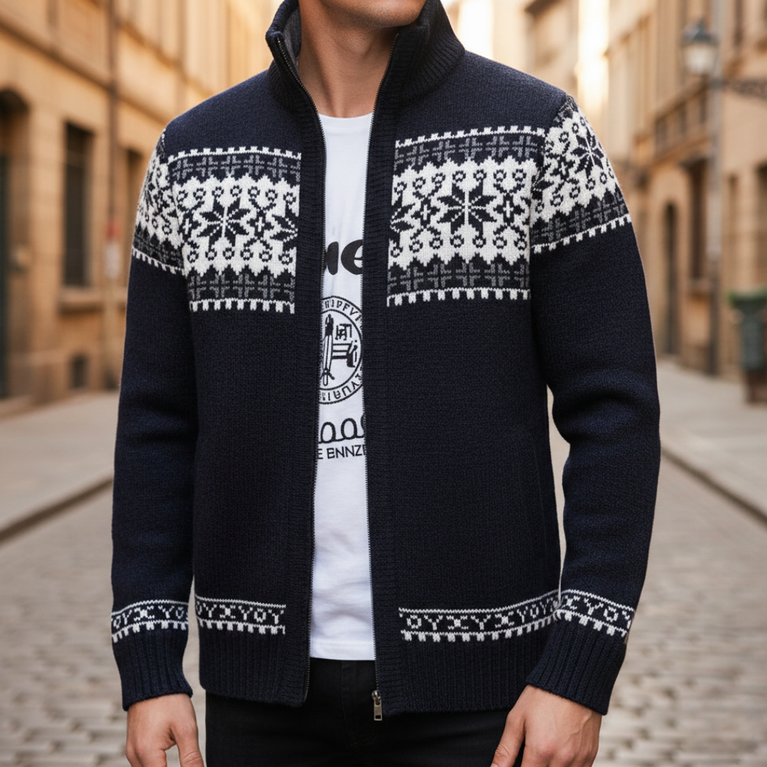 Cardigan à fermeture éclair intégrale pour homme, style nordique