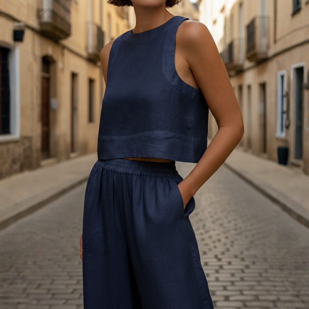 Two Piece Set Crop Top Wide Leg Pants Sleeveless Women