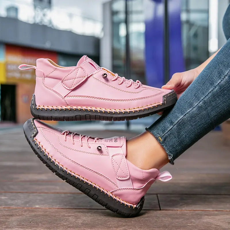 Baskets orthopédiques pour femmes, à enfiler, large, dessus en cuir, semelle EVA amortissante, soutien de la voûte plantaire