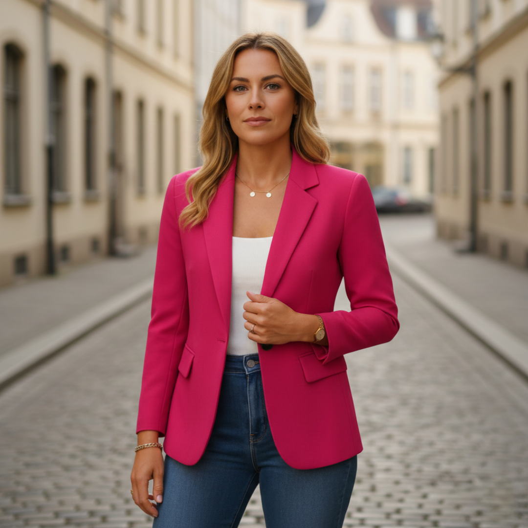 Blazer de un solo botón con solapa de muesca y bolsillos con solapa, corte entallado para mujer