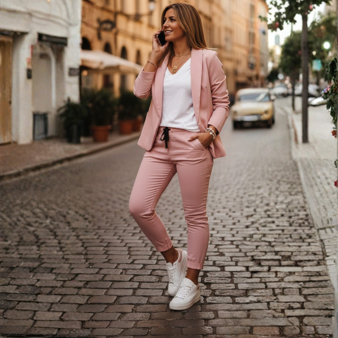 Blazer and Jogger Set Open Front Ruched Sleeve Womens