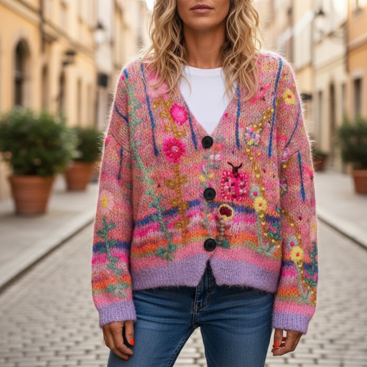 Cardigan Long Sleeve Floral Knit Womens