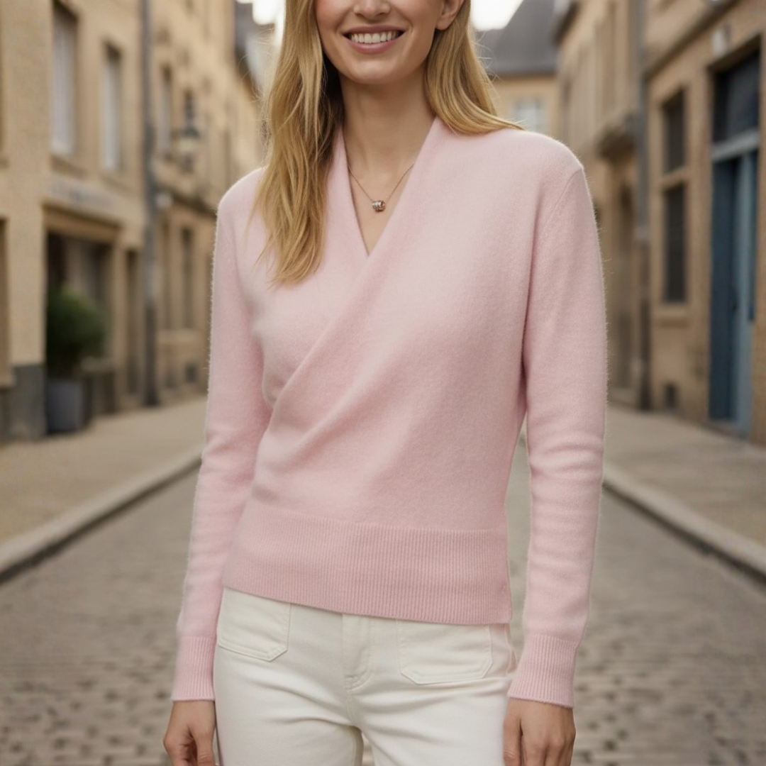 Women Knit Asymmetric Overlap Neck Sweater